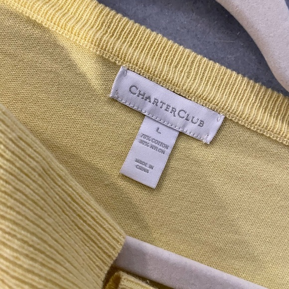 Charter Club Size L Yellow White Daisy Embellished Button Front Cardigan - Picture 11 of 12